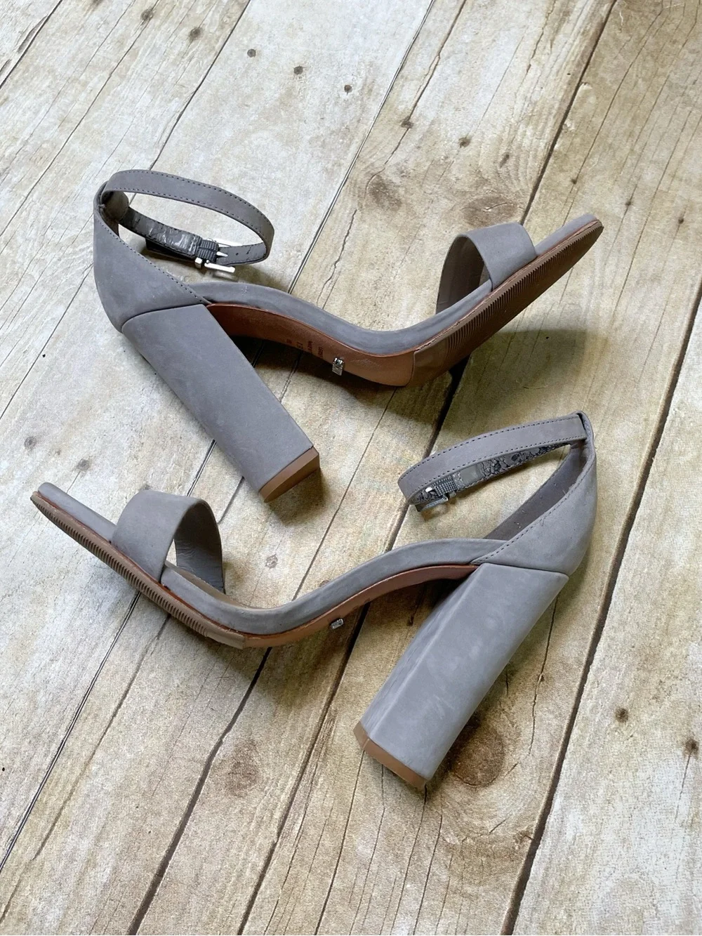 Schutz Gray Block Heel Strap Sandal - Picture 4 of 11